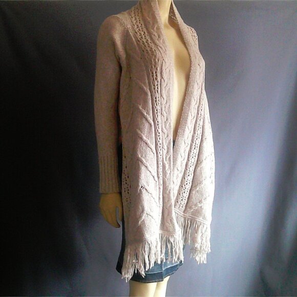 Anthropologie Angel of the North Anais Gray Hi Low Cable Wool Nylon Cardigan Sm - Picture 8 of 12